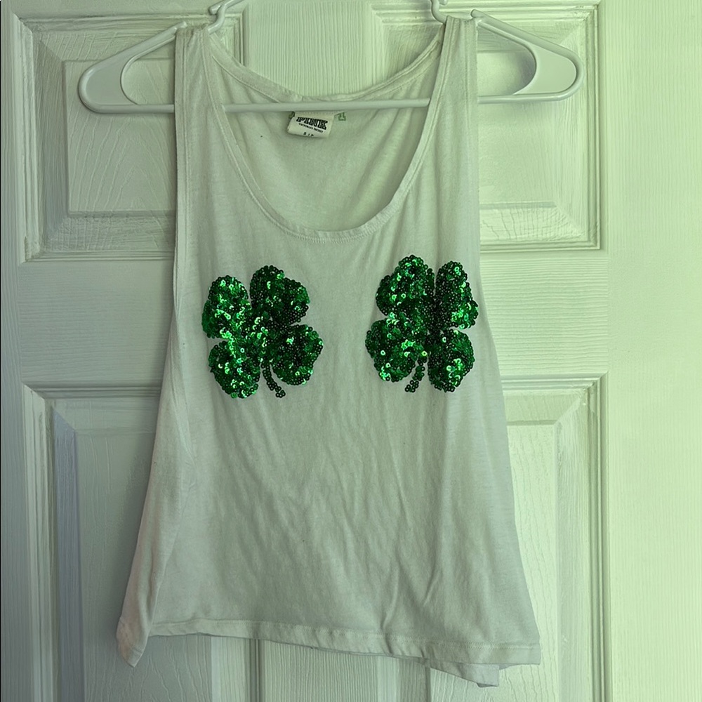 PINK Victoria's Secret White Green Sequin Crop Tank Top